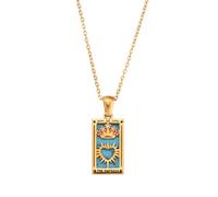 [uzzzdiior] Fashionable Retro Style Tarot Card Pendant Necklace for Women Featuring Solid Stainless Steel Zodiac Design