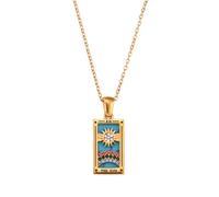 [uzzzdiior] Fashionable Retro Style Tarot Card Pendant Necklace for Women Featuring Solid Stainless Steel Zodiac Design