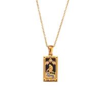 [uzzzdiior] Fashionable Retro Style Tarot Card Pendant Necklace for Women Featuring Solid Stainless Steel Zodiac Design