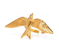 [uzzzdiior] Retro Style Solid Stainless Steel Bird Wings Open Ring Jewelry Accessories Seek Unique Fashion Statement for Women