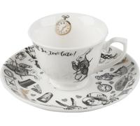 V & A Alice in Wonderland Espresso Coffee Cup & Saucer, Fine China, 100ml in White V & A White