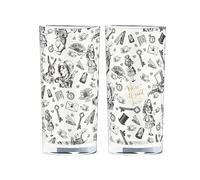 V&A Alice in Wonderland Highball Glasses in Gift Box, Glass, 330 ml - (Set of 2), Golden,gold,white