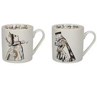 V&A Alice in Wonderland Mug Set in Gift Box, King and Queen of Hearts, Fine China, 350 ml - (Set of 2) , White Black Gold