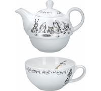V&A Alice in Wonderland Teapot and Cup Set For 1 in Gift Box, Fine China Tea Set, White, 250 ml