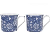 Creative Tops V&A MGB1979 Wild Tulip Mugs in Gift Box, Fine Bone China, Blue/White, 300 ml, Set of 2