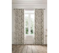 V & A 'Ornamental Bloom' Cotton Lined Curtains in Grey | Size: 228 cm width x 137 cm drop V & A Grey 228 cm width x 137 cm drop
