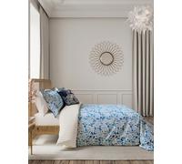 V&A Pure Cotton Ornamental Bloom Bedding Set Indigo