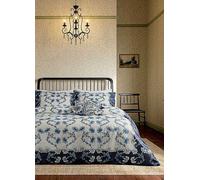 V & A Scrolling Carnation 100% Cotton Percale 200 Thread Count Duvet Cover Set Indigo
