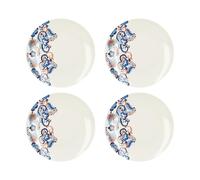 V&A Rococo Silk White Dinner Plates with Printed Design, Fine China, White, 27 cm, Set of 4