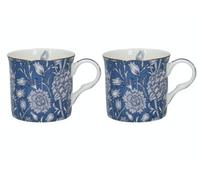 Creative Tops V&A MGB1979 Wild Tulip Mugs in Gift Box, Fine Bone China, Blue/White, 300 ml, Set of 2