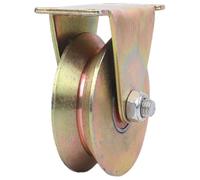 V Bracket Ceiling Pulley Wheel 4 Inch Iron for Lifting Work | Mounted Traction Trolley, Sturdy Iron Build, Golden Finish, Construction Use, Reduces Vibration, Long Service