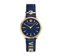 V Circle Blue/Gold Leather Watch, female, Versace, Watches, Blue, ONE SIZE, Accessories ONE SIZE