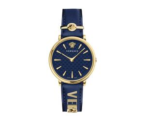 V Circle Blue/Gold Leather Watch - female - Versace - Watches - Blue - ONE SIZE - Accessories ONE SIZE