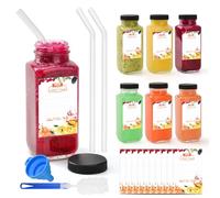 V·Colokishi 6 Pack 8 oz 250ml Glass Juice Bottles with Lids, Reusable Juice Containers Drinking Jars Small Glass Bottles with for Smoothie, Juicer Shots, Milk, Water, Kombucha, School, Outdoor