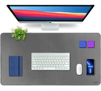 V-CUBE Designs Desk Mat|90X45cm|2.4mm Thick(Padded)|Premium Vegan Leather Laptop Mat/Extended Mouse Pad/Stitched, Reversible, Sturdy Deskspread | High Tear/Peel Strength|Anti-Slip,Splash-Proof| Grey