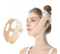 V Face Lift Mask - Reusable Double Chin Reducer & V-Line Shaping Strap | Slimming Bandage for Sagging Skin with Ice-Cool Technology | Adjustable & Comfortable (Beige)