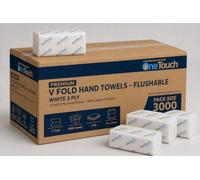 V Fold Hand Towels Flushable No Clog, 3000 Sheets, Premium White 2 Ply Paper Hand Towels, Pure Pulp Soft Absorbent Interfold Towels for Dispenser, Washroom & Commercial Use