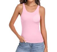 V FOR CITY Basic Cami Shirts for Women Built-in Padded Bra Scoop Neck Tank Tops Going Out Top Pink XL