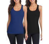 V FOR CITY Basic Tank Tops for Women Cotton Scoop Neck Vest Sporty Camisole 2 Pack Black/Navy S