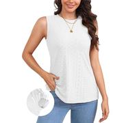 V FOR CITY Ladies Eyelet Embroidery Tank Tops Sleeveless Scoop Neck Camisole Going Out Loose Vest White XL