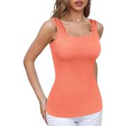 V FOR CITY Ladies Square Neck Tank Tops with Padded Bra Scallop Trim Camisole Undershirt Coral M
