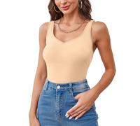 V FOR CITY Padded Tank Top for Women Cotton V Neck Camisole Wide Strap Summer Basic Undershirt Apricot Peach S
