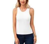 V FOR CITY Seamless Ribbed Tank Top for Women with Built-in Bra Camisole Wide Strap Vest Top White S