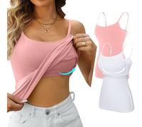 V FOR CITY Slim Fit Basic Camisole Top Pack of 2 Adjustable Straps Vest Tank White/Pink S