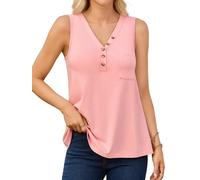 V FOR CITY V Neck Tank Top for Women Casual Buttoned Cami Shirt with Removable Padding Summer Tops Coral M