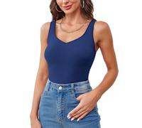 V FOR CITY V Neck Tank Top with Removable Bra Cotton Soft Camisole Casual Wide Strap Sleevless Camisole Navy Blue M