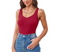 V FOR CITY Women Cotton Camisole Top Adjustable Wide Staps Tank Top with Built in Bra Basic Tank Top Dark Red XL