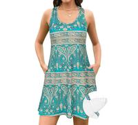 V FOR CITY Women Flowy Tank Dress Racerback Casual Dresses with Side Pockets Green M