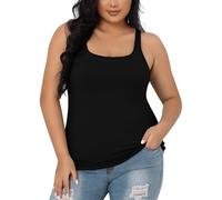 V FOR CITY Women Plus Size Camisole Adjustable Strap Tank Tops with Shelf Bra Cotton Basic Vest Solid Black 4X