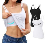 V FOR CITY Women Shelf Bra Camisole Adjustable Straps Vest 2 Pack Workout Basic Tank Tops Black/White XL