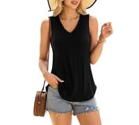 V FOR CITY Women V Neck Tank Top Summer Loose Tunic Top with Removable Pads Side Split Sleeveless Shirt Black S