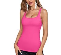 V FOR CITY Women's Cotton Tank Tops Double Lined Vest with Shelf Bra Adjustable Wide Straps Undershirts Hot Pink 2XL