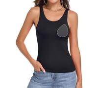 V FOR CITY Womens Seamless Built in Bra Tank Top Scoop Neck Camisole Layering Basic Cami Shirts Black S