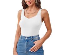 V FOR CITY Womens Sleeveless V Neck Tank Tops Cotton Basic Vest Tank with Padded Bra Soft Comfy Summer Top White 1X