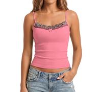 V FOR CITY Women's Summer Camisoles Strap Y2K Sexy Leopard Patchwork Tank Top Coral L