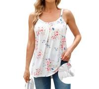 V FOR CITY Womens Vest with Built in Bra Camisole Ladies Going Out Tank Top Summer Sleeveless Cami Floral White S