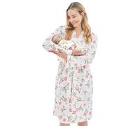 V.&GRIN Mommy and Me Robe and Swaddle Set, Maternity Robe and Matching Baby Blanket | Hospital Outfits Labor Delivery(White RoseL/XL)