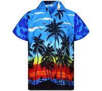 V.H.O. Funky Hawaiian-Shirt Men Regular-Fit Short-Sleeve Aloha Summer Shirt Beach Holiday Vacation Palms