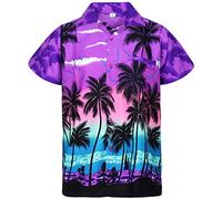 V.H.O. Funky Hawaiian-Shirt Men Regular-Fit Short-Sleeve Aloha Summer Shirt Beach Holiday Vacation Palms