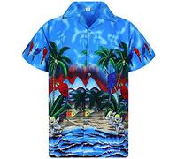 V.H.O. Funky Hawaiian-Shirt Men Regular-Fit Short-Sleeve Aloha Summer Shirt Parrot Beach Palms