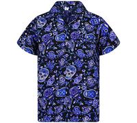 V.H.O. Funky Hawaiian-Shirt Men Regular-Fit Short-Sleeve Aloha Summer Shirt Skull Day of The Dead Unisex