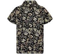 V.H.O. Funky Hawaiian-Shirt Men Regular-Fit Short-Sleeve Aloha Summer Shirt Skull Day of The Dead Unisex