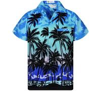 V.H.O. Funky Hawaiian Shirt Men's Short-Sleeved Front Pocket - Blue - 6XL