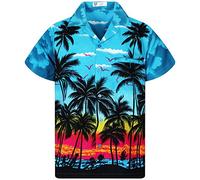 V.H.O. Funky Hawaiian Shirt Men's Short-Sleeved Front Pocket - Turqouise - 4XL