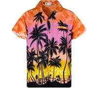V.H.O. Funky Hawaiian Shirt, Shortsleeve, Beach, Eclectic-Orange, XL