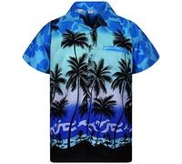 V.H.O. Funky Hawaiian Shirt, Shortsleeve, Beach, Mono-Blue, XS